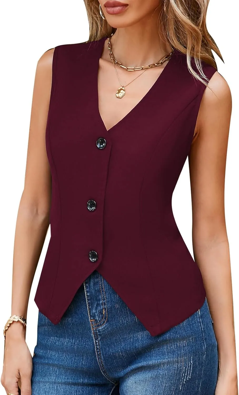 Women's Cropped Suit Vest V Neck 2025 Single Breasted Button Down V Neck Business Casual Dressy Waistcoat Vest Tops