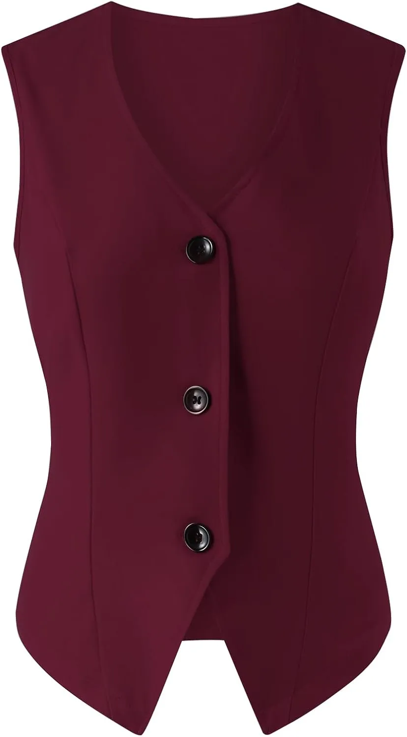 Women's Cropped Suit Vest V Neck 2025 Single Breasted Button Down V Neck Business Casual Dressy Waistcoat Vest Tops