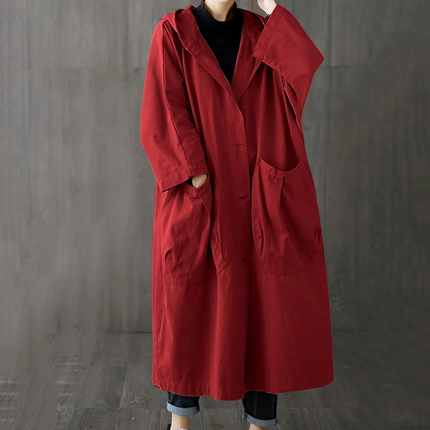 Womens Double Breasted Long Trench Coat Elegant Windbreaker Wild Winter Women'S Coat Double-Breasted Long Pedcoat