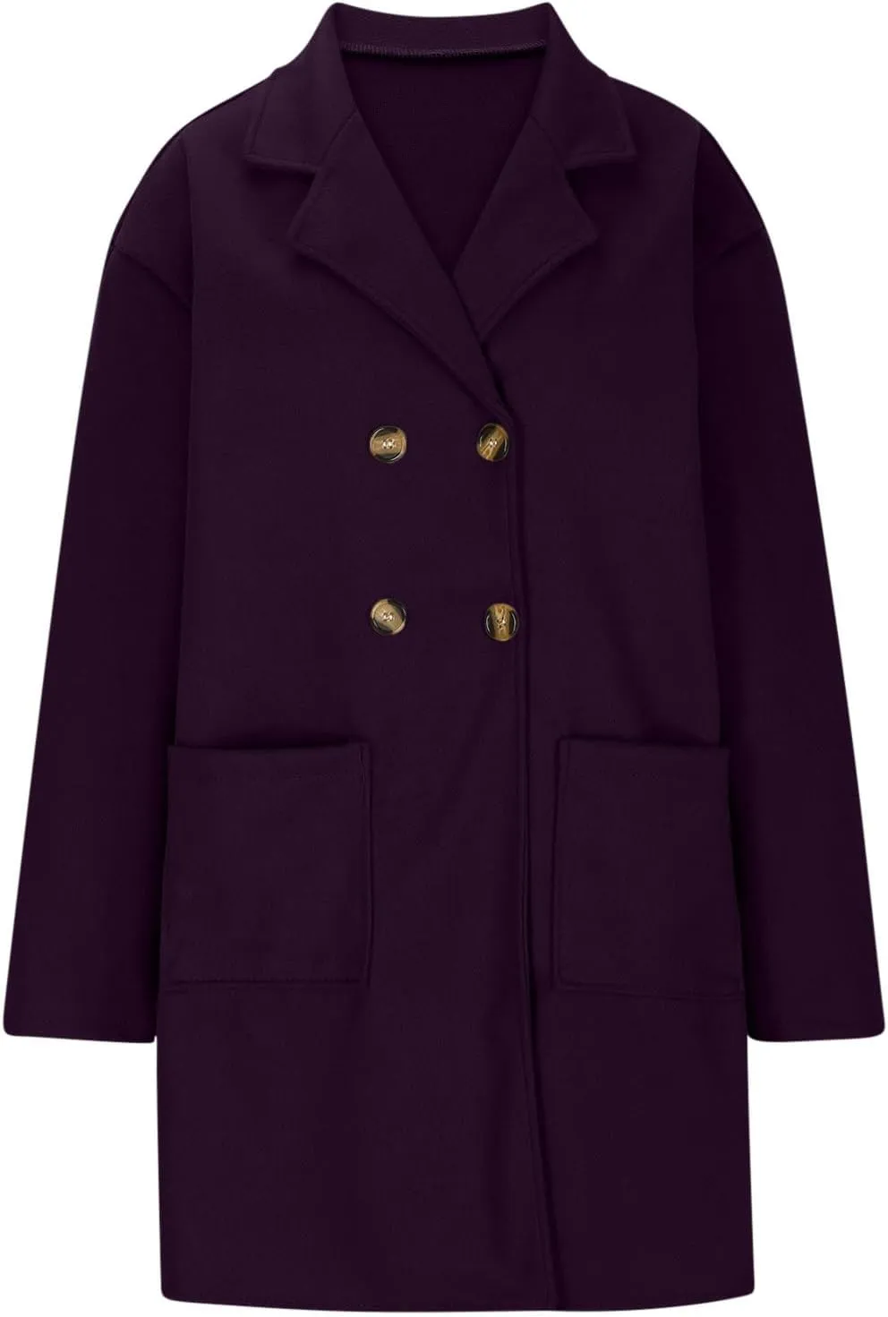 Women's Double Breasted Trench Coats Notch Lapel Midi Long Wool Pea Coat Warm Winter Jackets Overcoat with Pockets