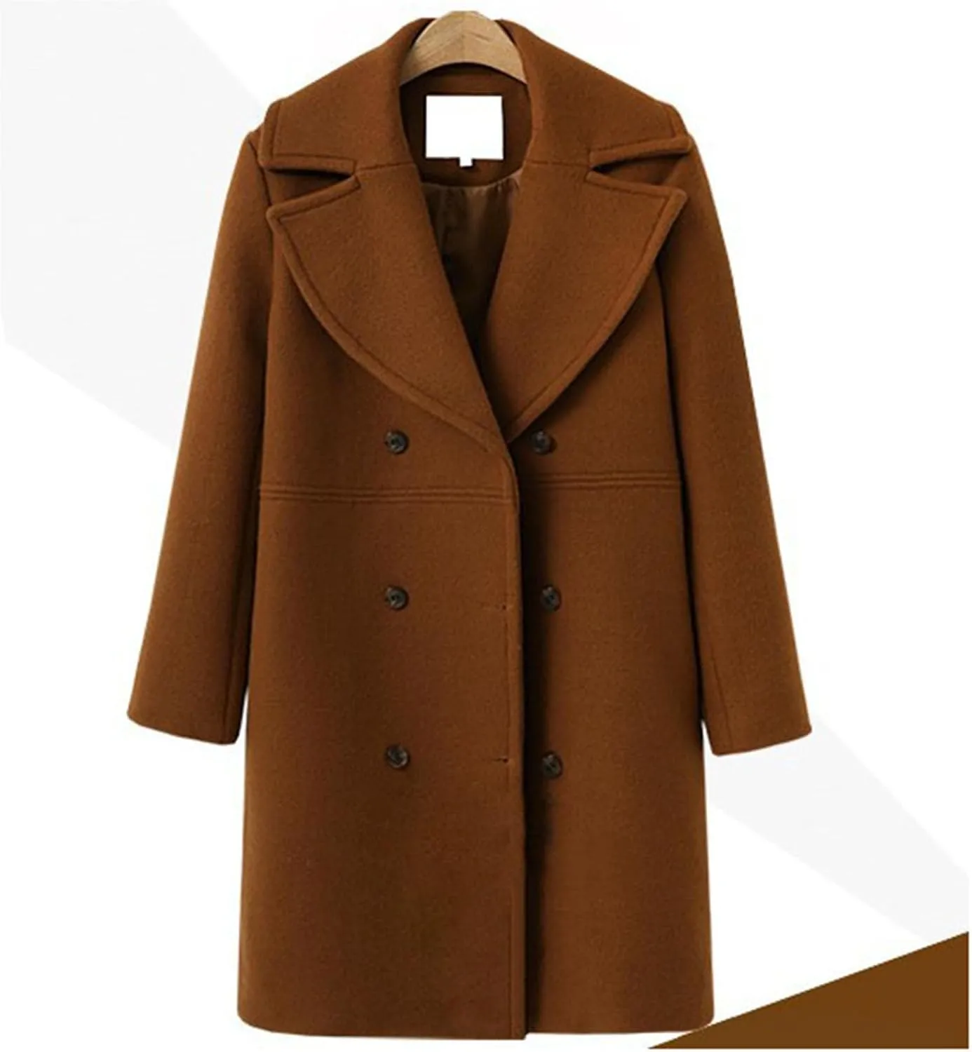 Women's Double Breasted Wool Coats Casual Notched Lapel Oversized Pea Coat Soft Warm Winter Trench Coat Outwear
