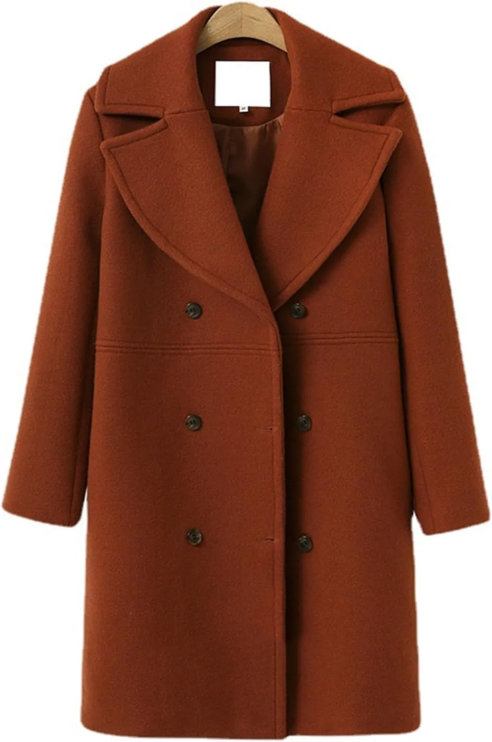 Women's Double Breasted Wool Coats Casual Notched Lapel Oversized Pea Coat Soft Warm Winter Trench Coat Outwear