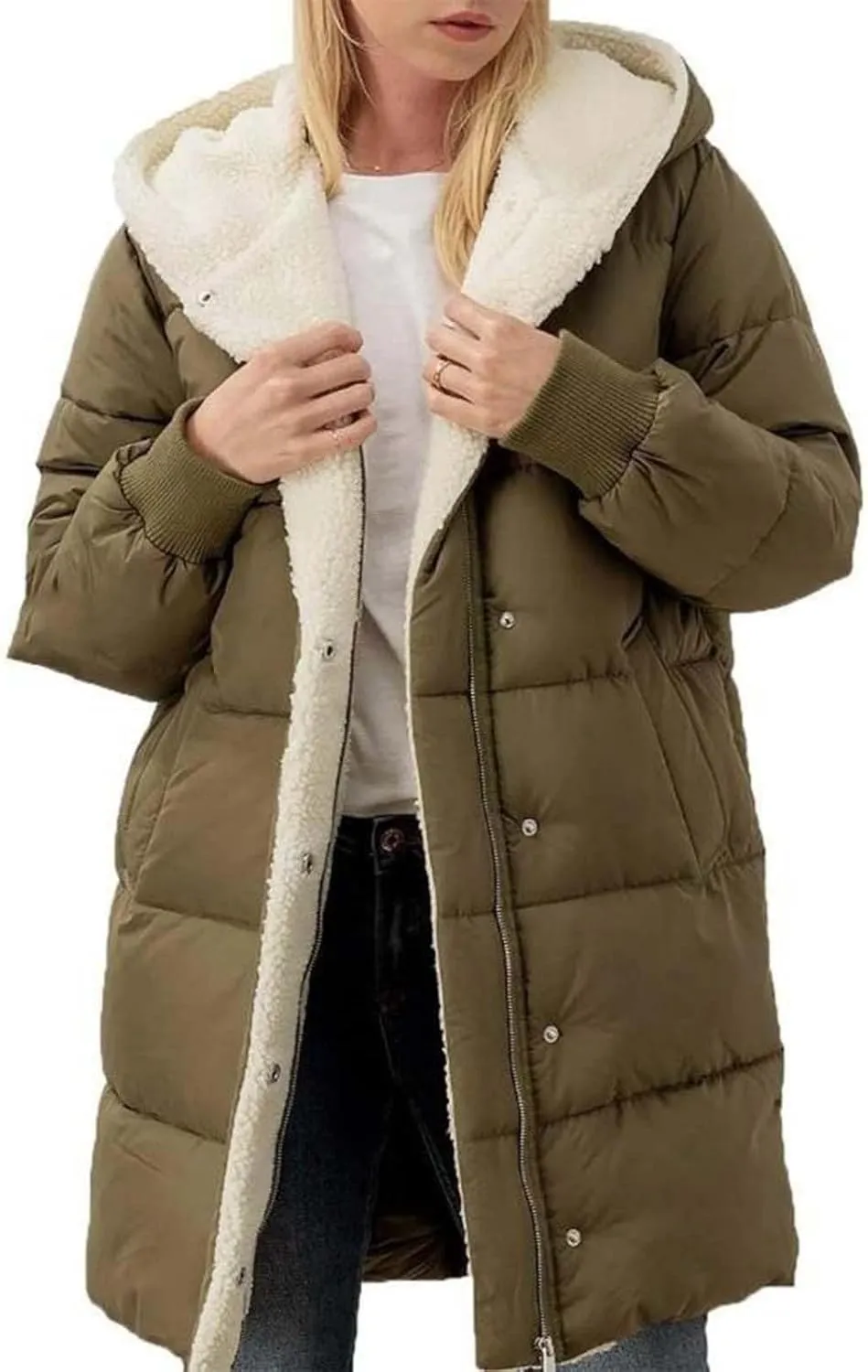 Women's Fall Fashion Winter Trench Coats Zip Up Stand Collar Wool Lined Jacket Coat Loose Button Down Plaid Coats