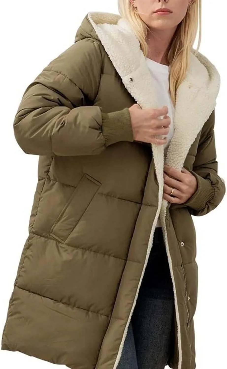 Women's Fall Fashion Winter Trench Coats Zip Up Stand Collar Wool Lined Jacket Coat Loose Button Down Plaid Coats