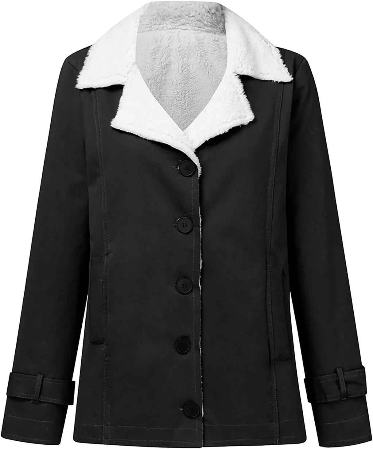 Womens Fleece Winter Jackets Plush Lapel Button Slim Fuzzy Jackets Plus Size Warm Furry Blazer Faux Fur Sherpa Coat