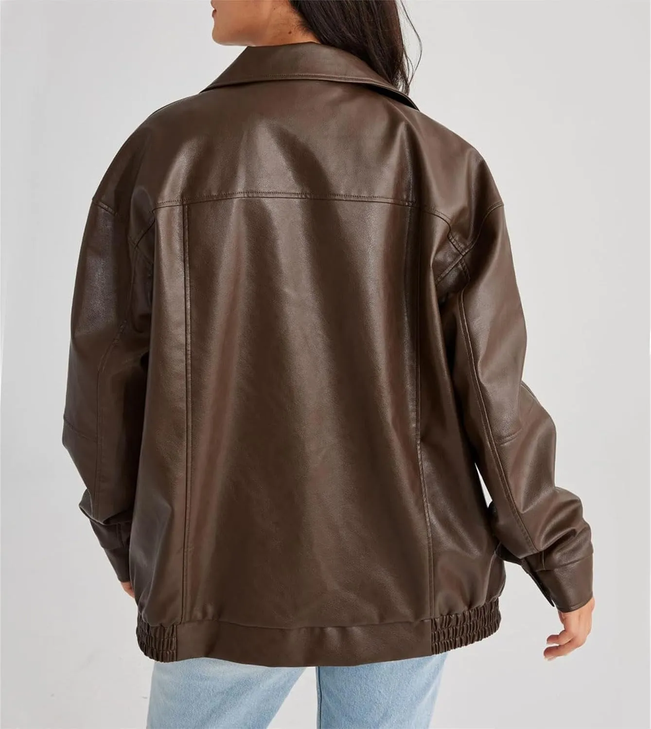 Womens Leather Jackets Faux Leather Moto Biker Coat Oversized Motorcycle Lapel Jacket Winter Outfits