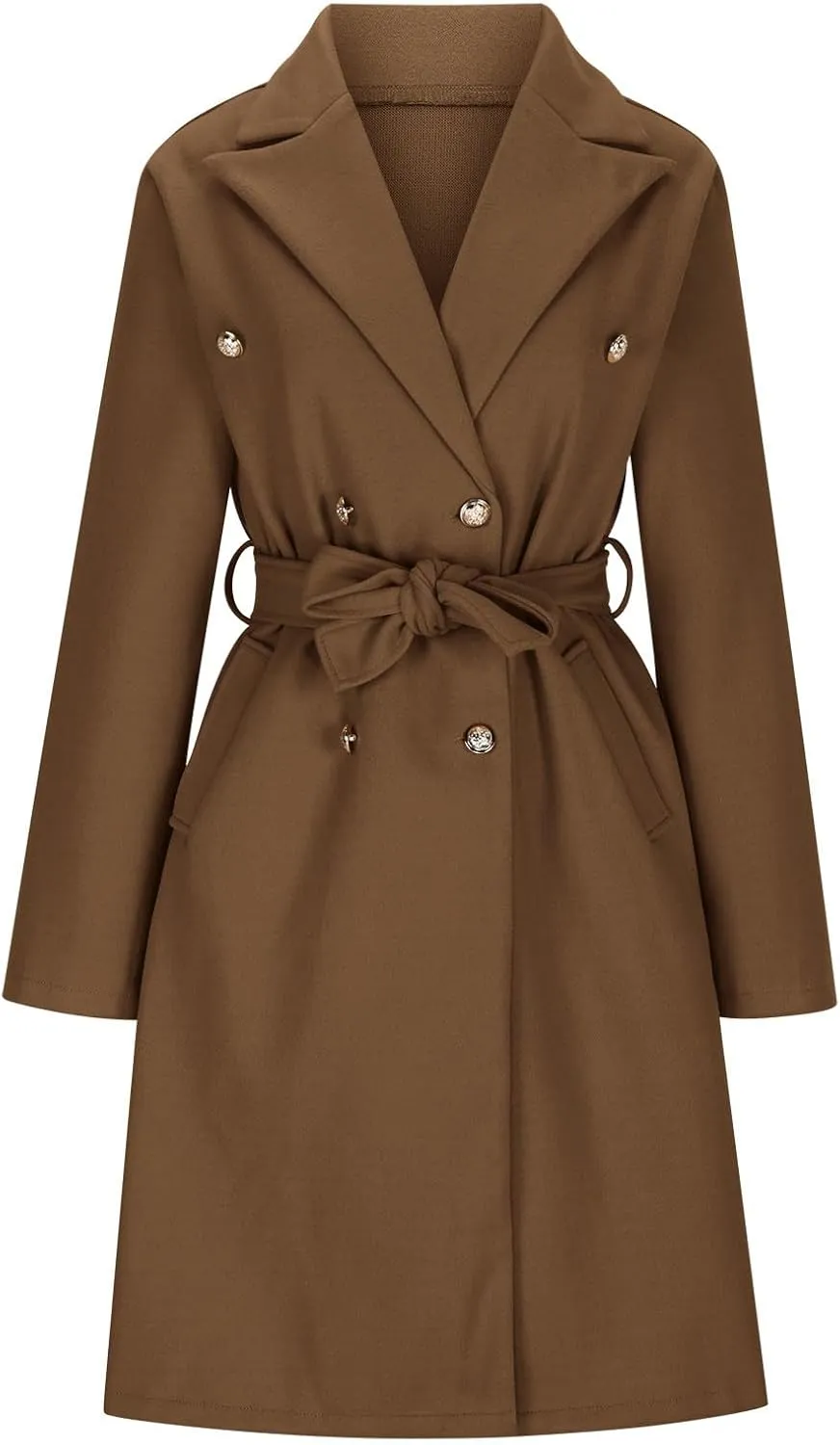 Womens Long Coat Double Breasted Trench Coat Classic Notch Lapel Slim Overcoat Business Casual Fall Winter Clothes