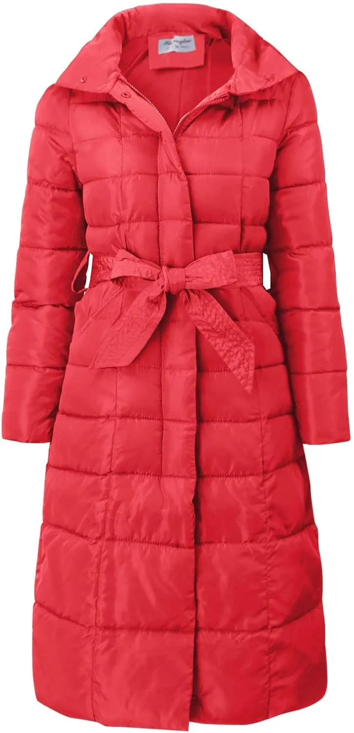 Womens Long Puffer Coat Packable Down Jacket Ultralight Parkas Jacket Maxi Zip Up Thicken Hooded Padded Coat