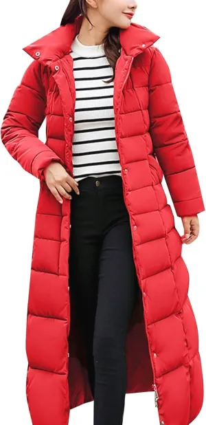 Womens Long Puffer Coat Packable Down Jacket Ultralight Parkas Jacket Maxi Zip Up Thicken Hooded Padded Coat