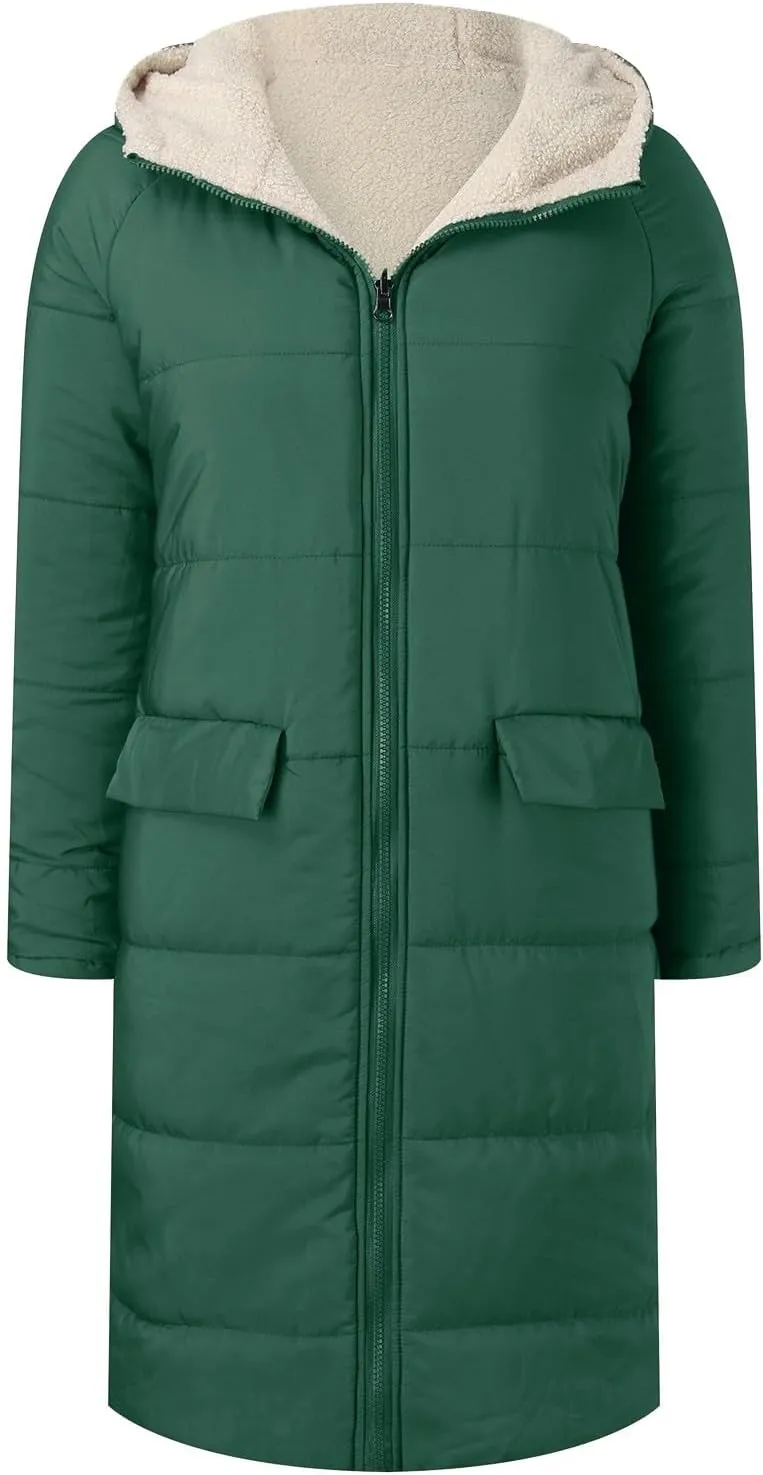 Womens Long Puffer Coat Packable Down Jacket Ultralight Parkas Jacket Maxi Zip Up Winter Hooded Insulated Coat