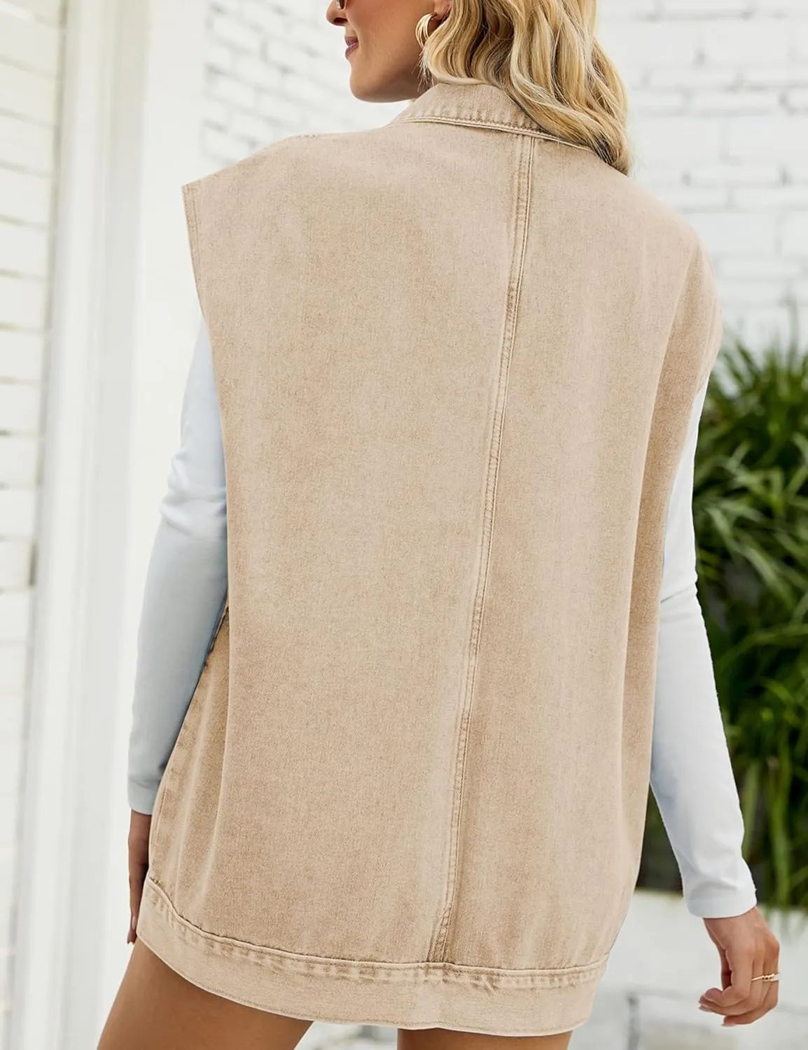 Womens Oversized Sleeveless Jean Denim Jacket Button Down Vest Top for Women Summer Waistcoat Jeans Vests Tops