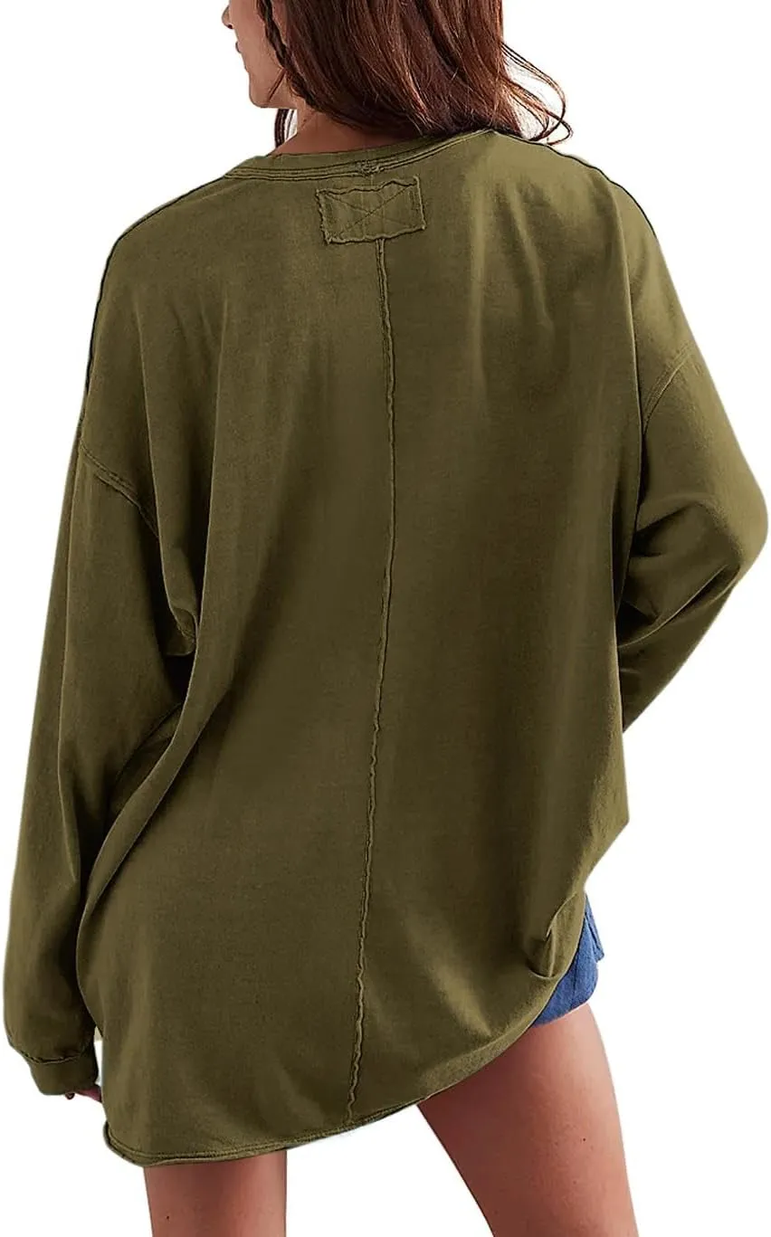 Womens Oversized T Shirts Crewneck Long Sleeve Summer Athletic Cotton Tees Shirt Loose Fit Y2k Tops