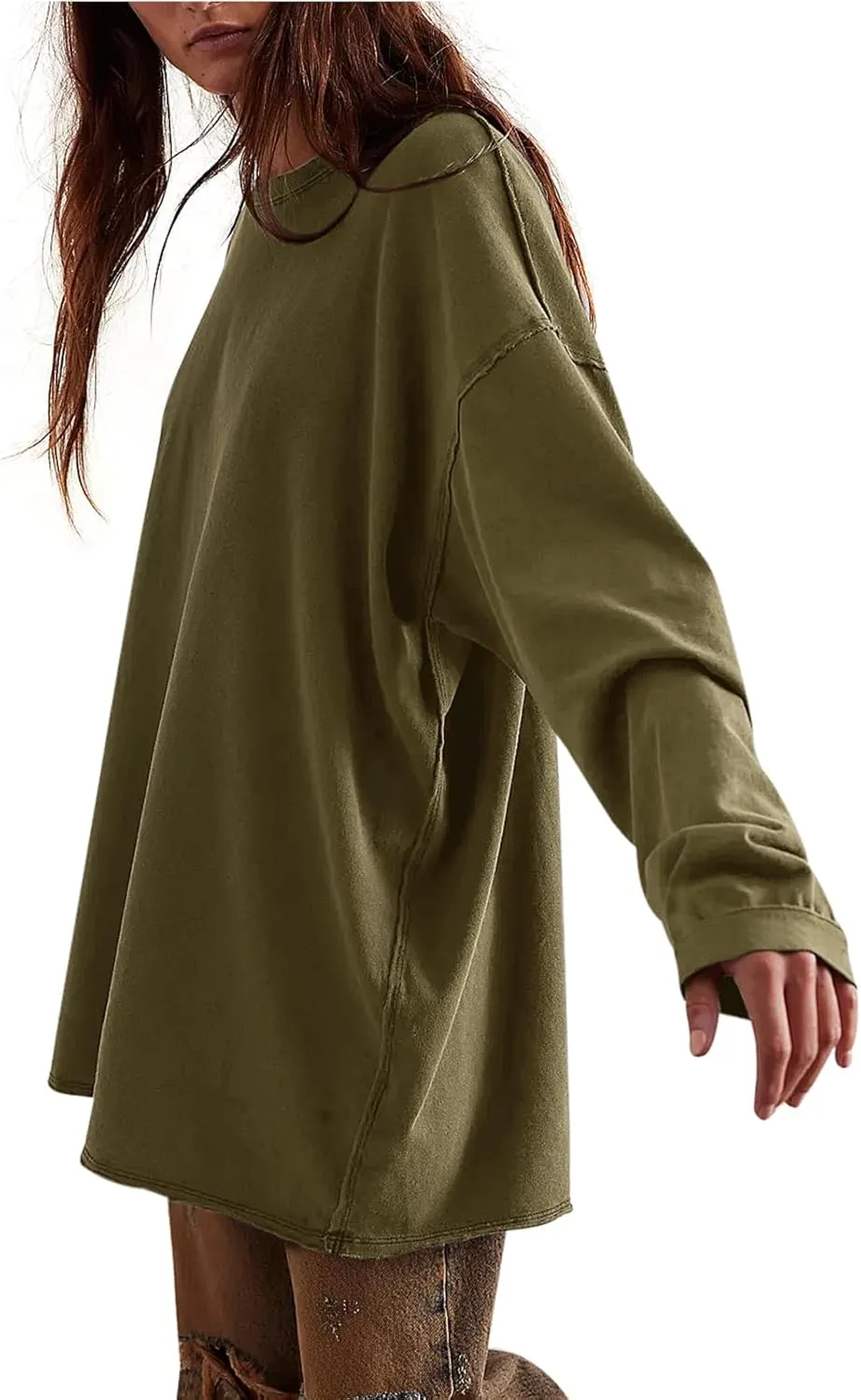 Womens Oversized T Shirts Crewneck Long Sleeve Summer Athletic Cotton Tees Shirt Loose Fit Y2k Tops