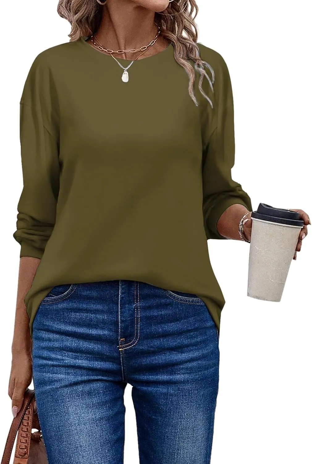 Womens Oversized T Shirts Crewneck Long Sleeve Summer Athletic Cotton Tees Shirt Loose Fit Y2k Tops