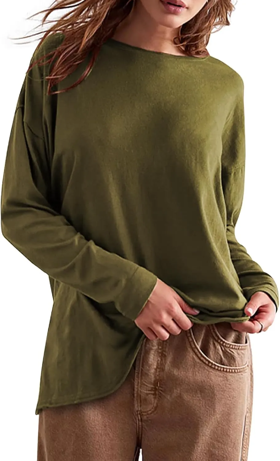 Womens Oversized T Shirts Crewneck Long Sleeve Summer Athletic Cotton Tees Shirt Loose Fit Y2k Tops