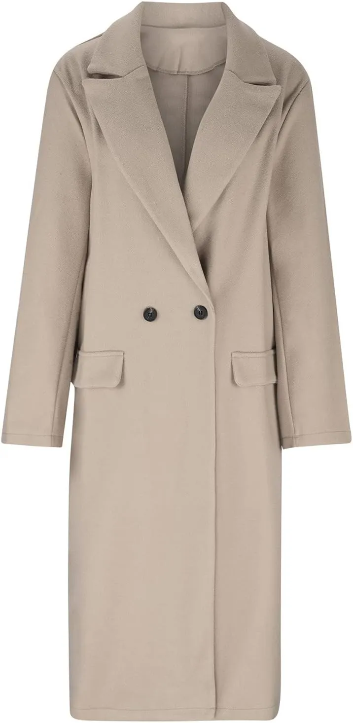 Womens Pea Coat Long Winter Trench Coats Retro Solid Jackets Double Breasted Fashion Outwear with Pockets 2024