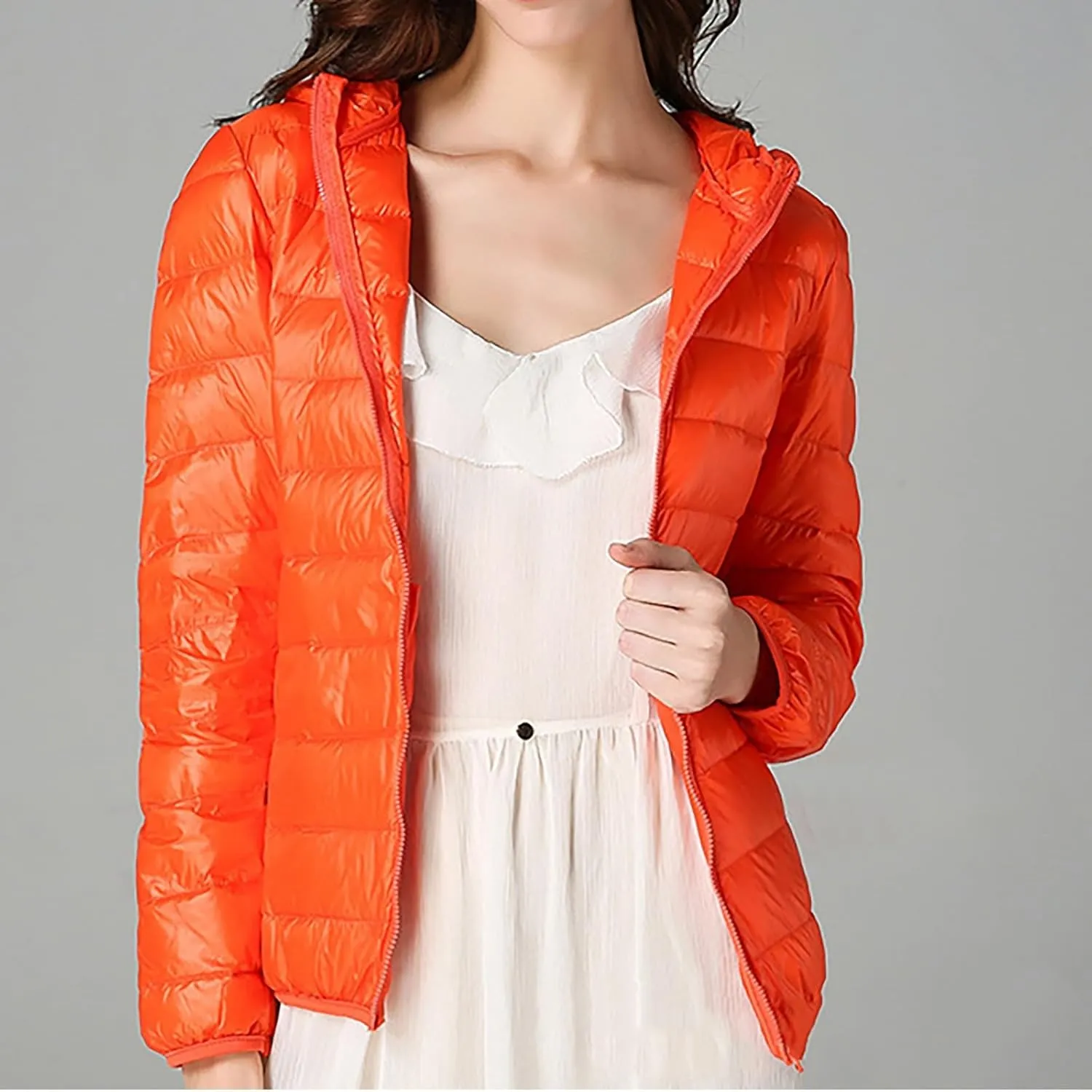 Women's Puffer Jacket Packable Quilted Lightweight Down Jacket Plus Size Short Bubble Coat Light Winter Hooded Coat