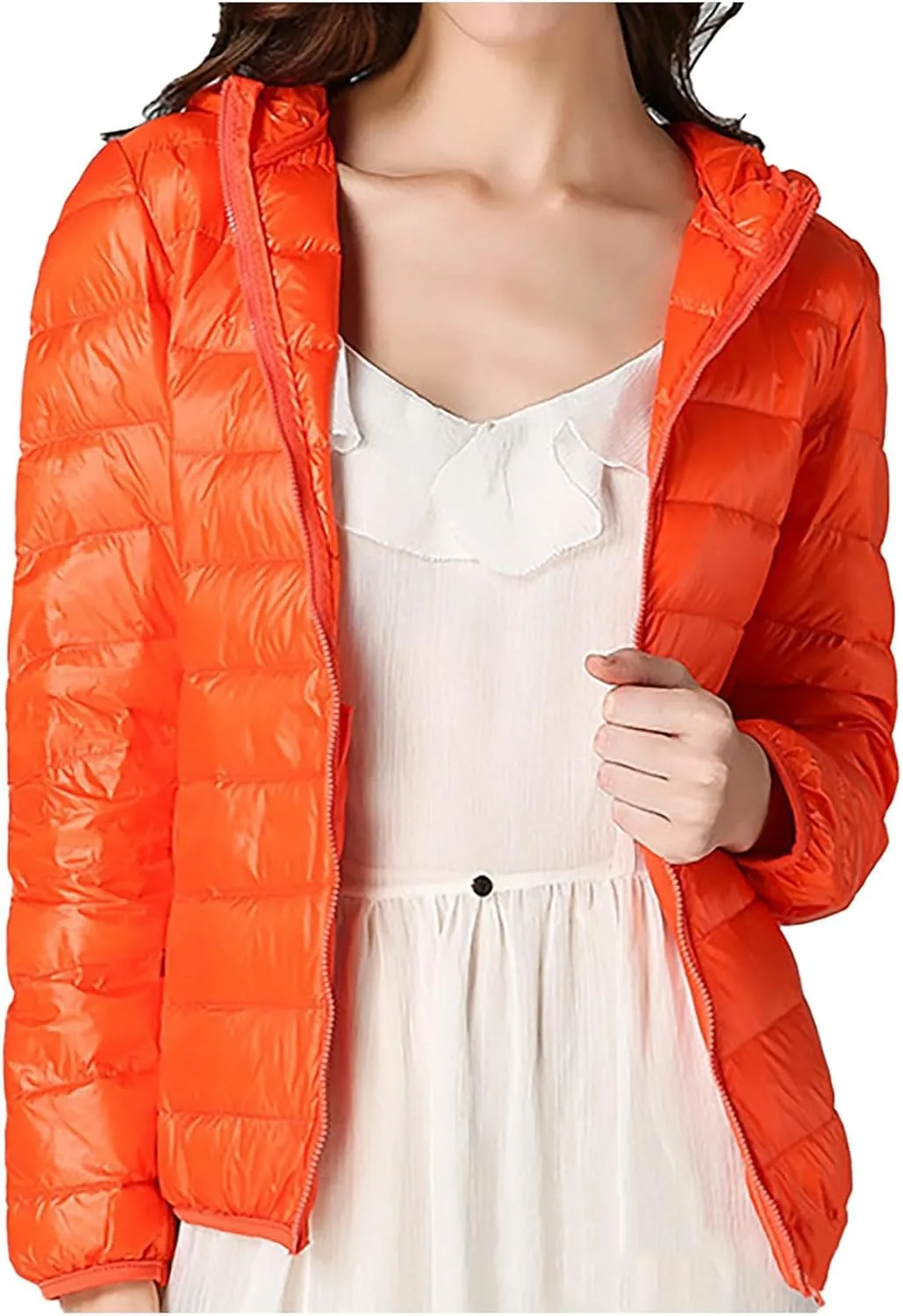 Women's Puffer Jacket Packable Quilted Lightweight Down Jacket Plus Size Short Bubble Coat Light Winter Hooded Coat