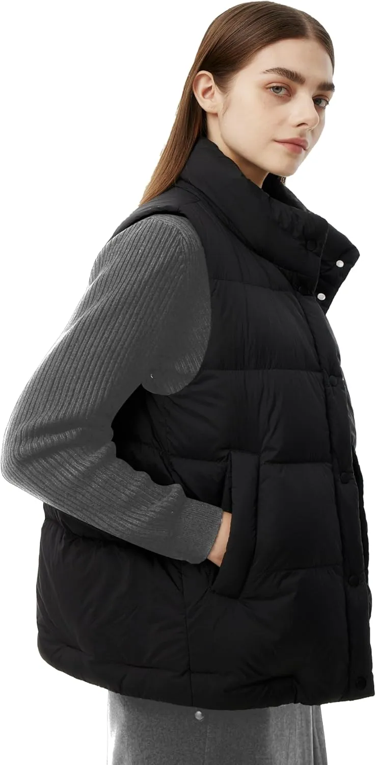 Women's Puffer Vest Lightweight Down Padded Stand Collar Quilted Outerwear