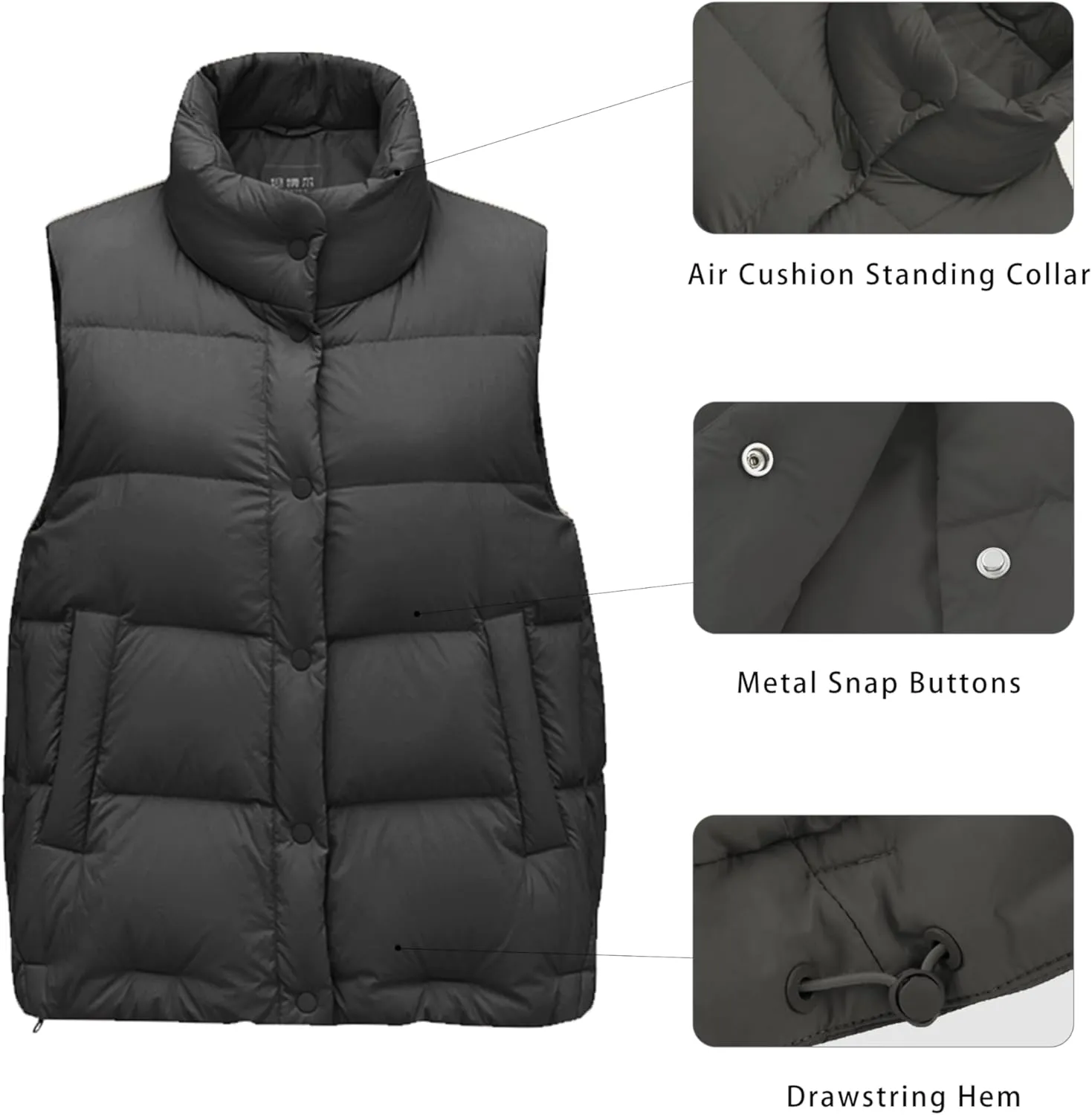 Women's Puffer Vest Lightweight Down Padded Stand Collar Quilted Outerwear