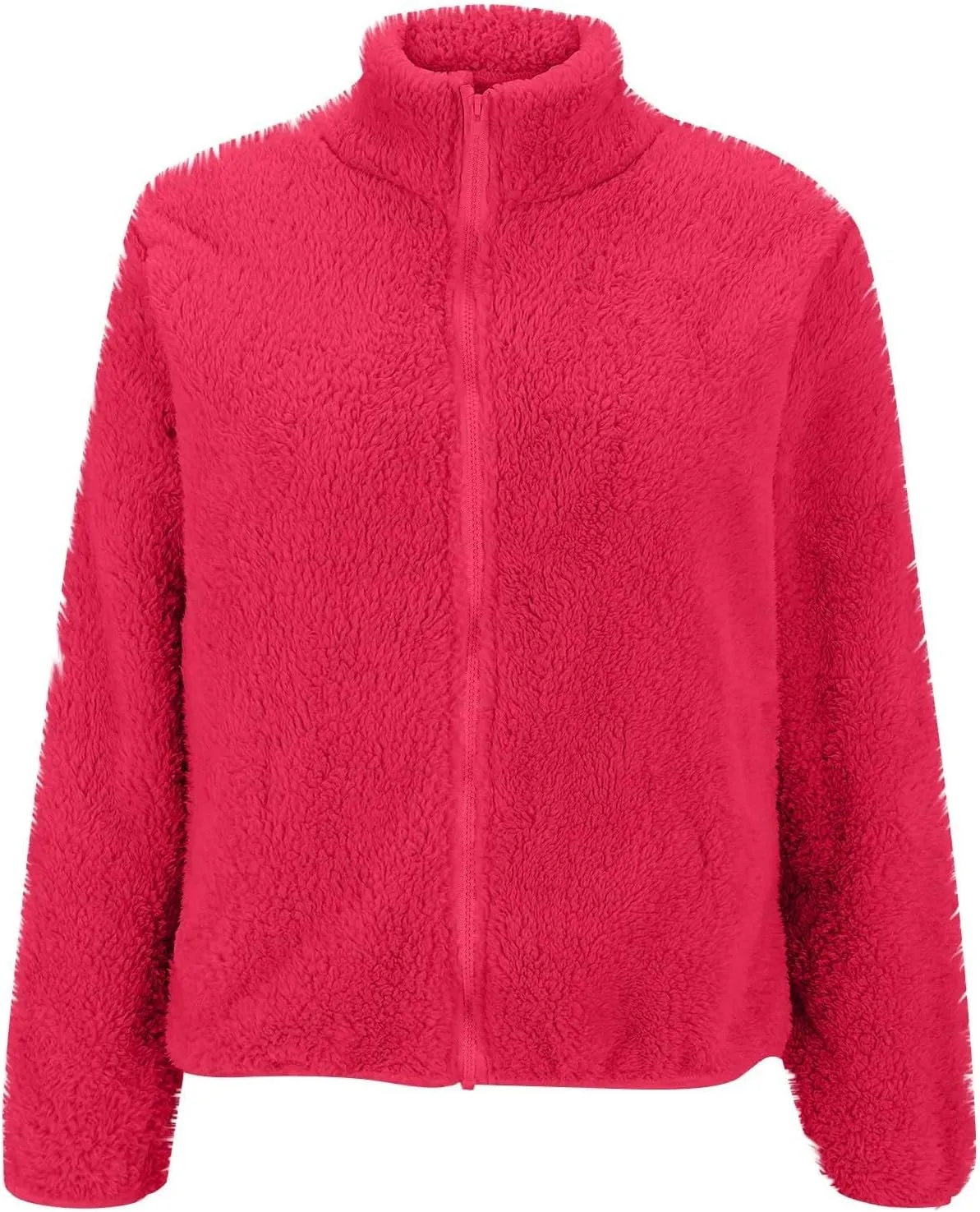 Womens Sherpa Jacket Winter Warm Fleece Zip Up Jacket Lightweight Long Sleeve Sweatshirts Casual Stand Collar Coats