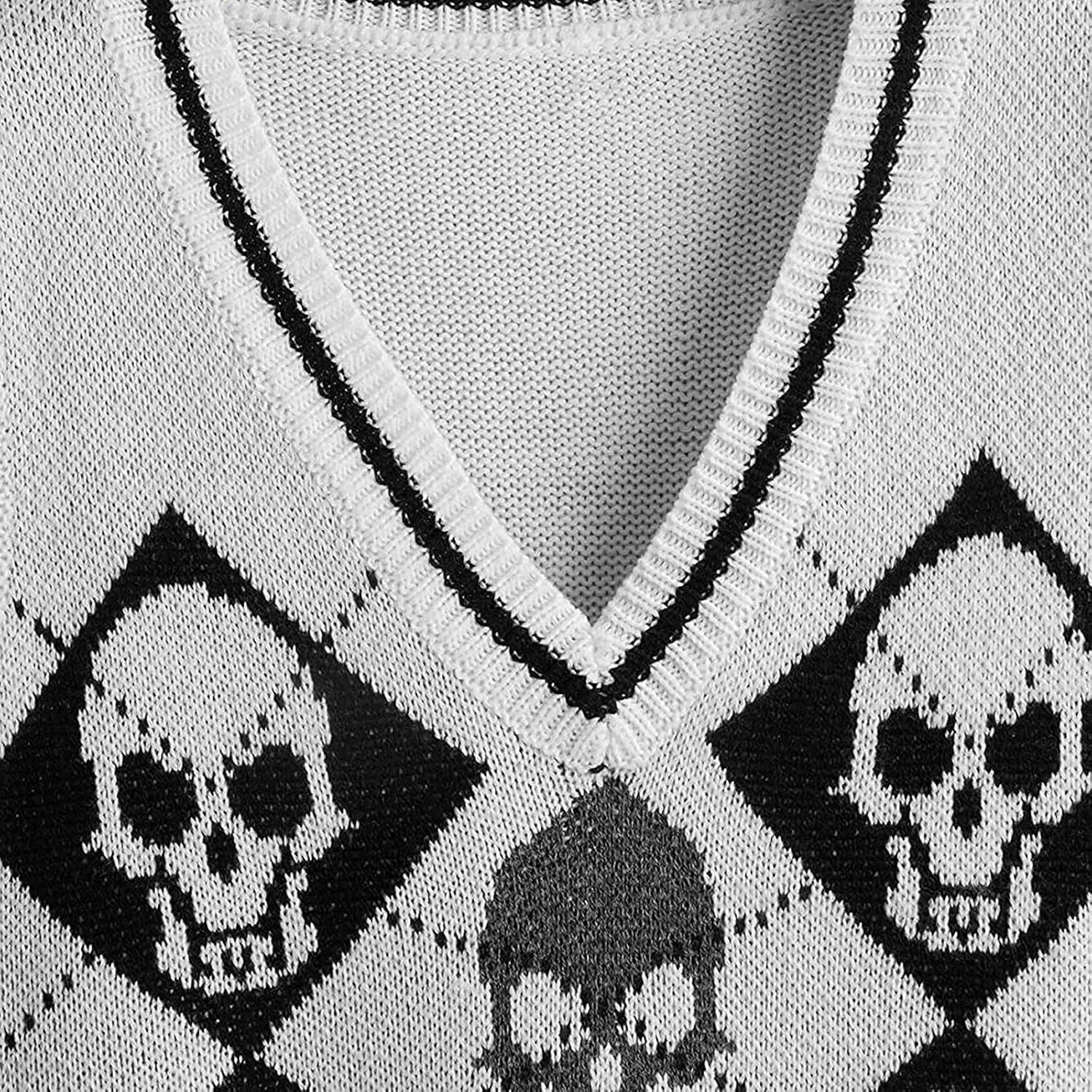 Women's Sleeveless Sweater Vest Halloween Skull Printed Knit Vest V Neck Crop Pullover Knitwear Tank Tops