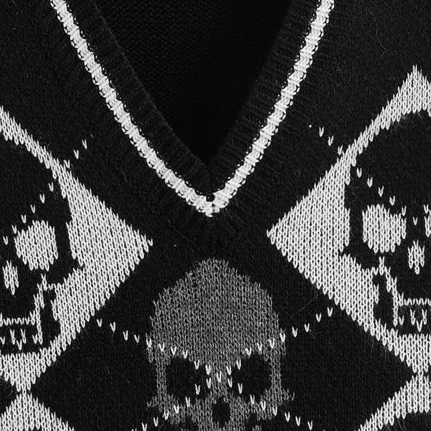Women's Sleeveless Sweater Vest Halloween Skull Printed Knit Vest V Neck Crop Pullover Knitwear Tank Tops