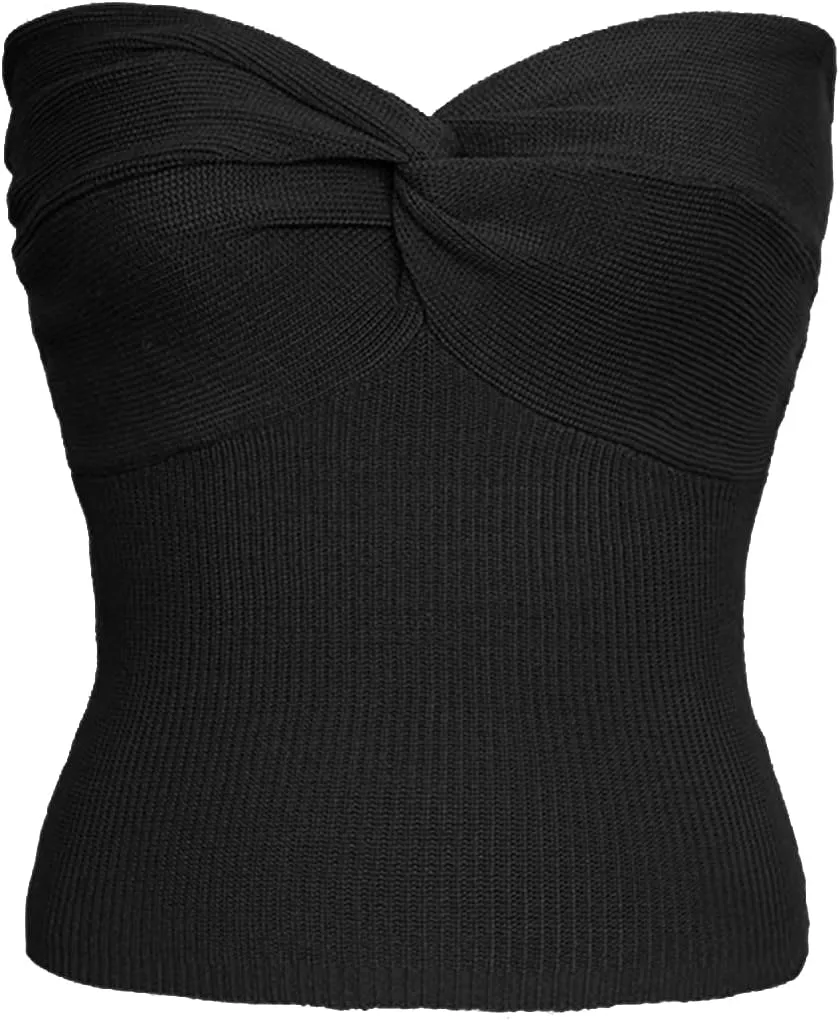 Womens Strapless Crop Top Sexy Sweetheart Neck Ribbed Knit Twisted Knot Front Sleeveless Y2K CamisoleTanks Top