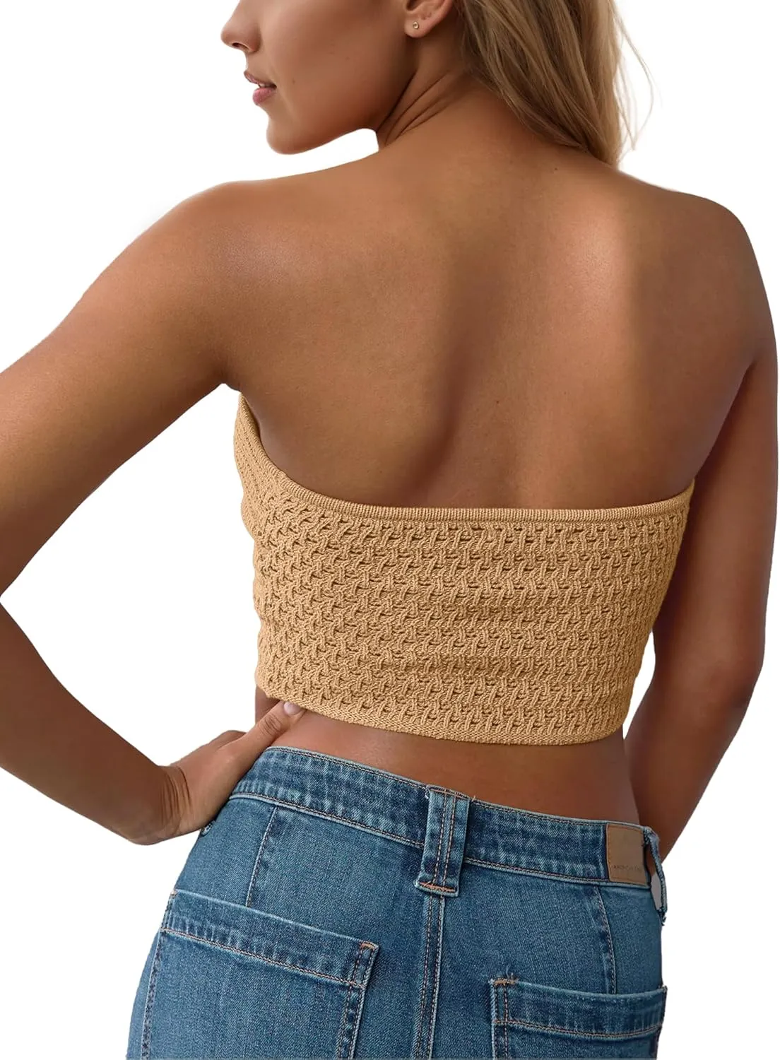 Womens Strapless Crop Top Sexy Sweetheart Neck Ribbed Knit Twisted Knot Front Sleeveless Y2K CamisoleTanks Top