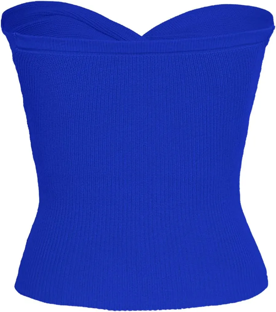 Womens Strapless Crop Top Sexy Sweetheart Neck Ribbed Knit Twisted Knot Front Sleeveless Y2K CamisoleTanks Top