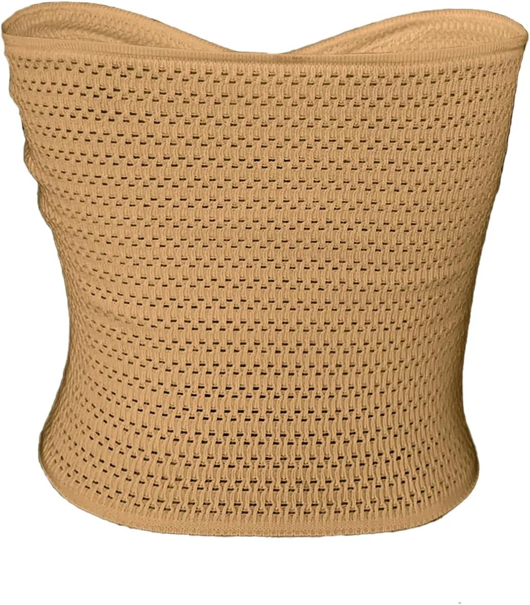 Womens Strapless Crop Top Sexy Sweetheart Neck Ribbed Knit Twisted Knot Front Sleeveless Y2K CamisoleTanks Top
