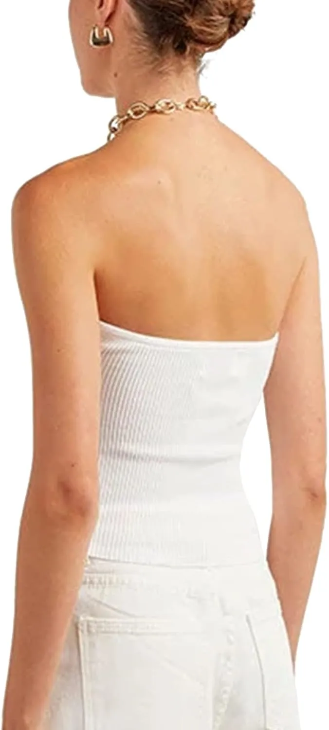 Womens Strapless Crop Top Sexy Sweetheart Neck Ribbed Knit Twisted Knot Front Sleeveless Y2K CamisoleTanks Top
