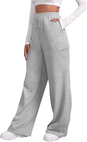 Womens Sweatpants Loose Casual Drawstring Sweat Pants Elastic Band Straight Leg Athletic Pants with Pockets