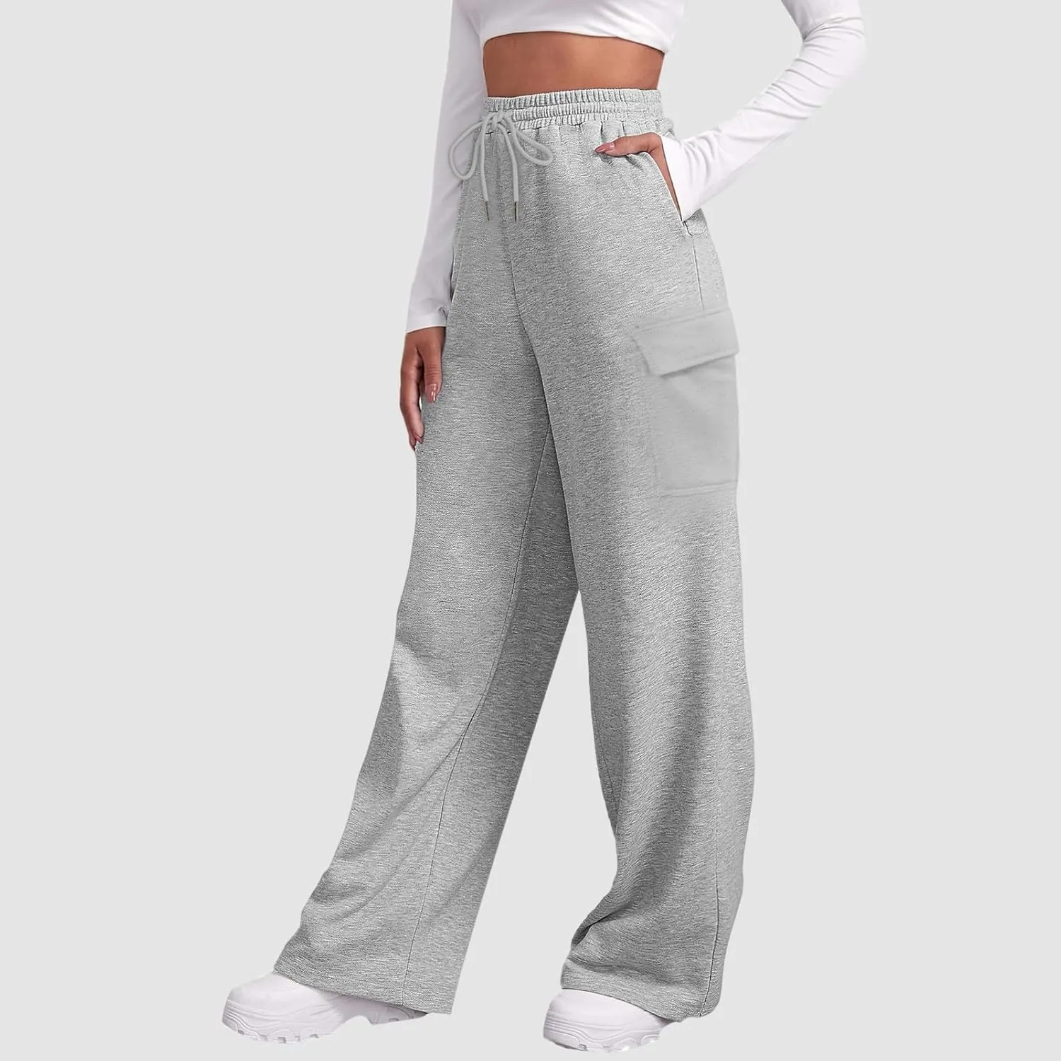 Womens Sweatpants Loose Casual Drawstring Sweat Pants Elastic Band Straight Leg Athletic Pants with Pockets