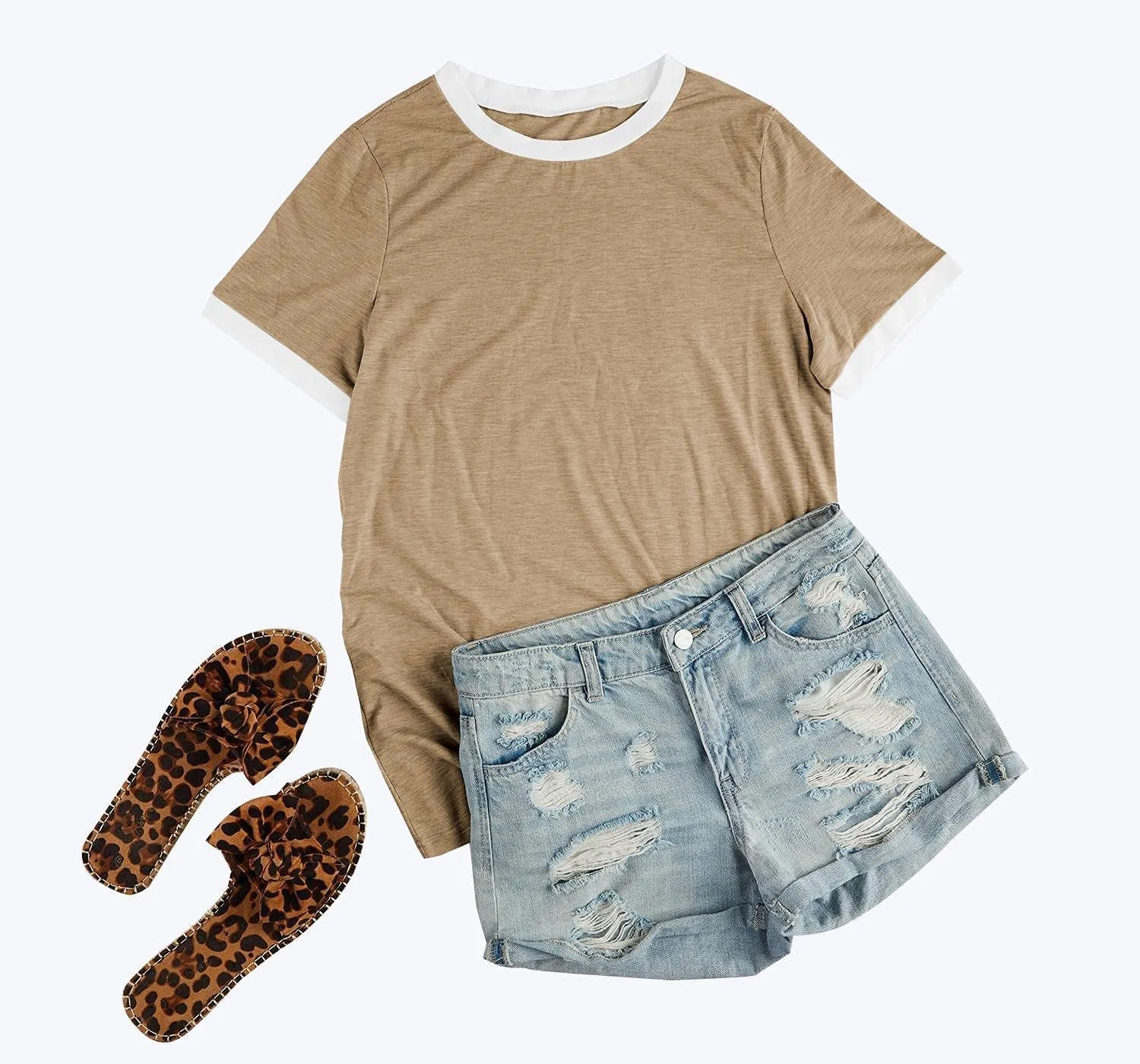 Womens T Shirt Short Sleeve Crew Neck Basic Color Block Tee Tops
