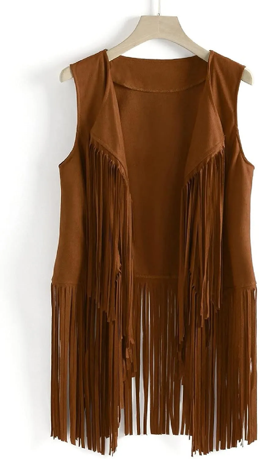 Womens Tassel Suede Vest Sleeveless Fringe Jacket 70s Hippie Vest Cowgirl Western Faux Suede Tassel Leather Outerwear