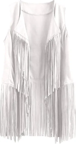 Womens Tassel Suede Vest Sleeveless Fringe Jacket 70s Hippie Vest Cowgirl Western Faux Suede Tassel Leather Outerwear