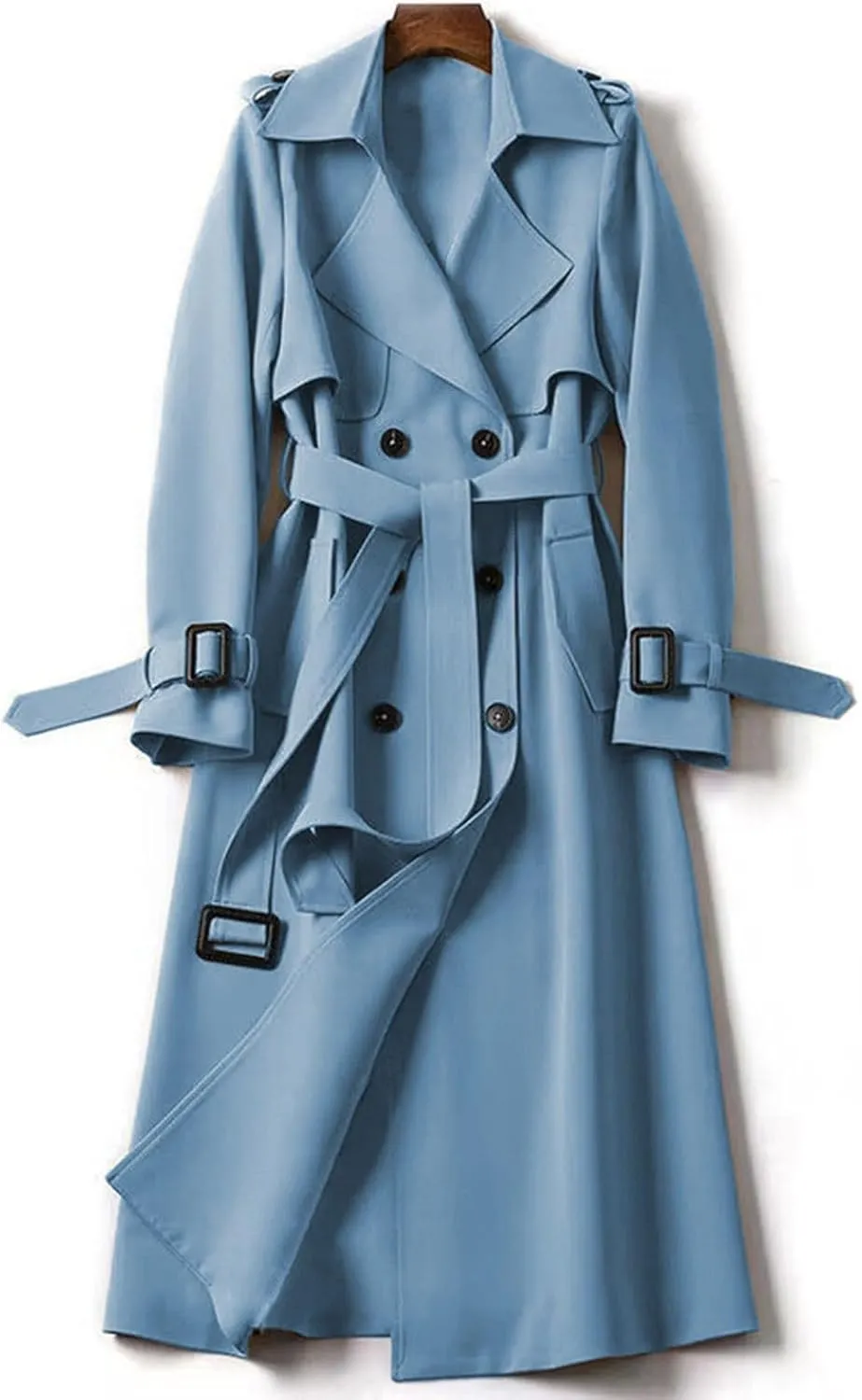 Womens Trench Coat Long Double Breasted Jacket Classic Elegant Windproof Lapel Overcoat with Belt Fall Winter Outwear