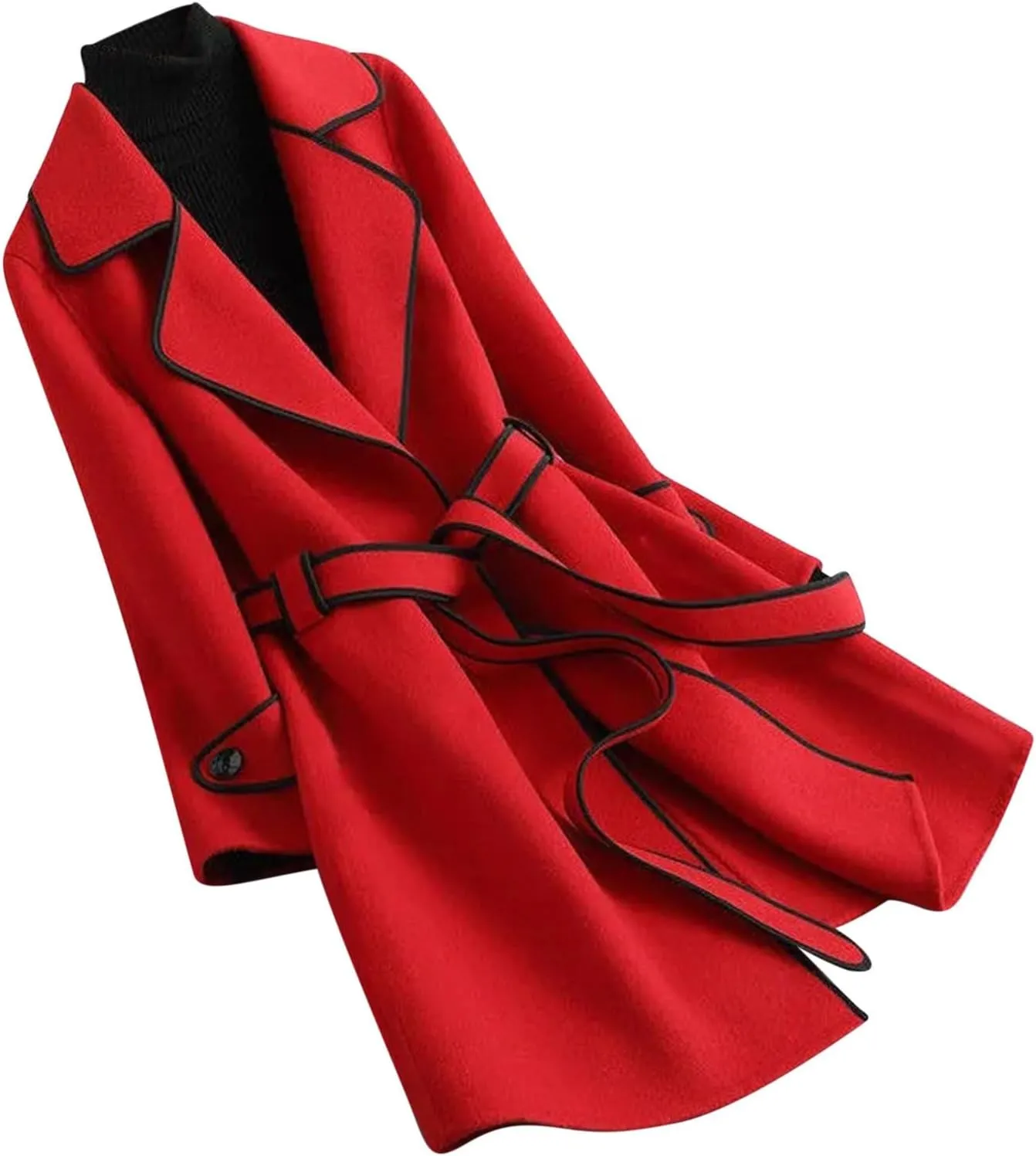 Womens Trench Coat Mid Length Trendy Open Front Knit Coats Winter Windbreaker Outerwear Classic Lapel Overcoat