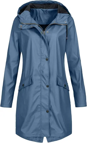 Womens Trench Coat Solid Hooded Jacket Windproof Outdoor Coat Plus Women'S Double Breasted Mid-Length Belted