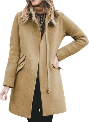 Womens Trench Coat Zip up Peacoat Wool Blend Long Coat Open Front Cardigan Casual Office Jacket Falll Winter Outfits