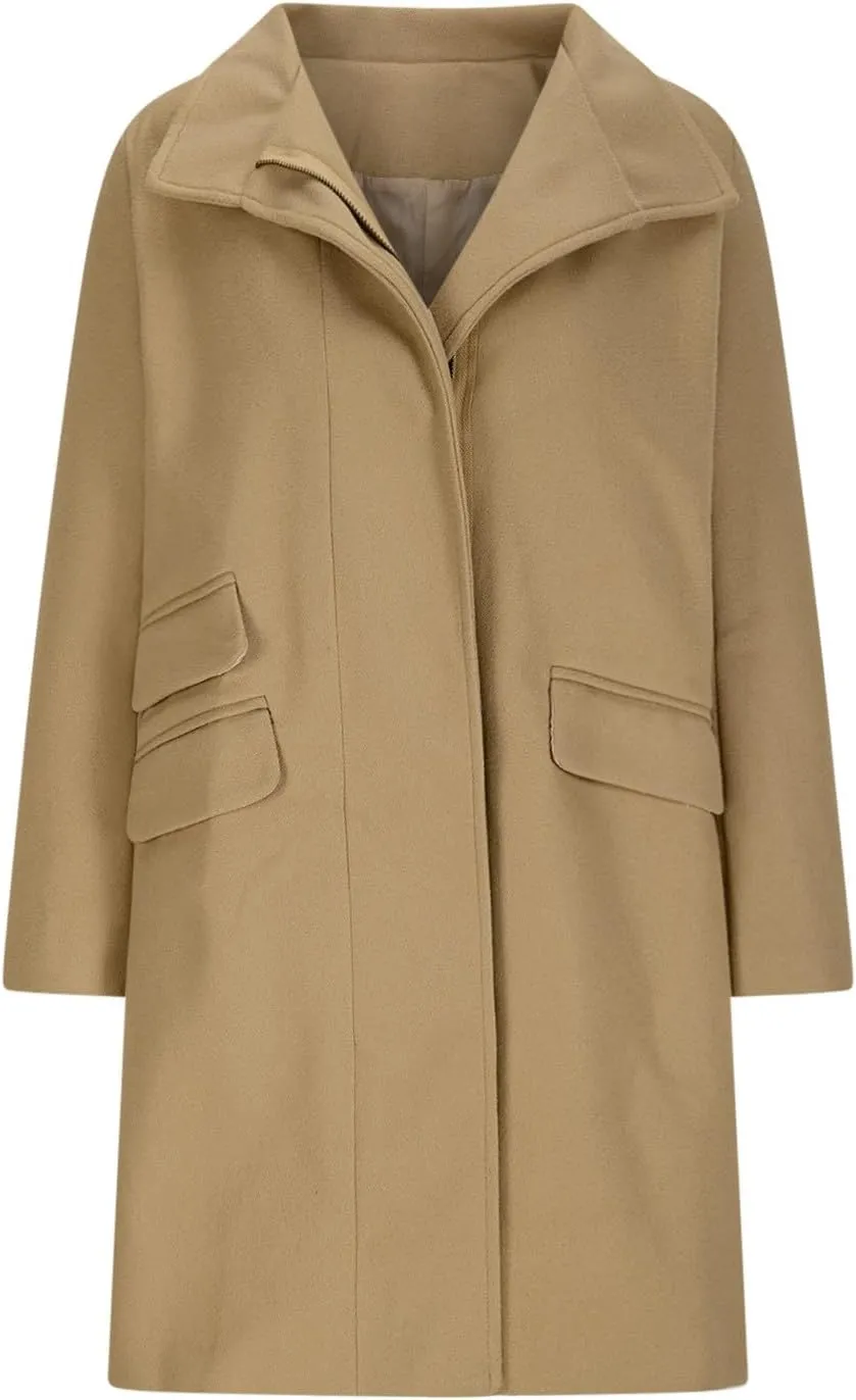 Womens Trench Coat Zip up Peacoat Wool Blend Long Coat Open Front Cardigan Casual Office Jacket Falll Winter Outfits