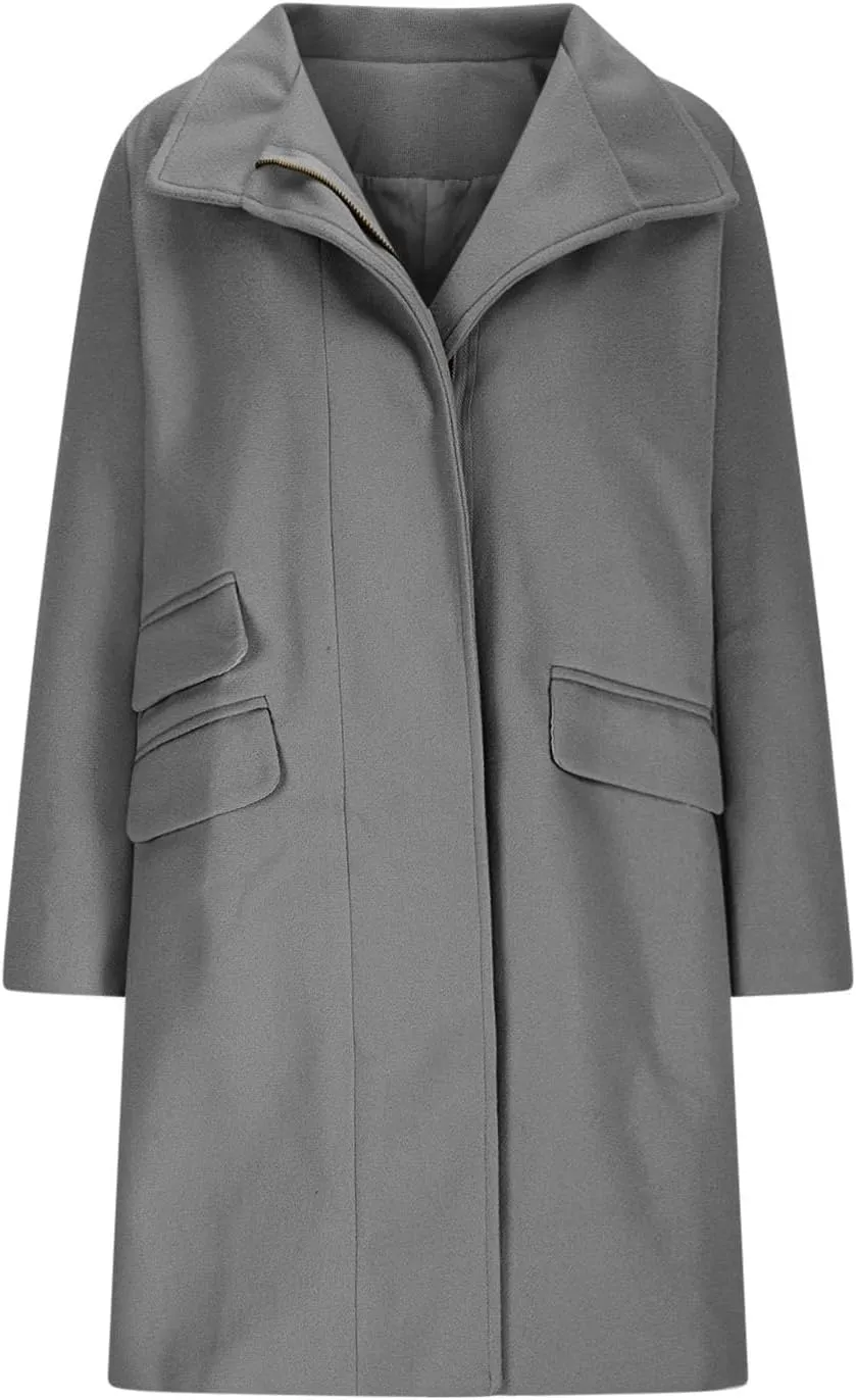 Womens Trench Coat Zip up Peacoat Wool Blend Long Coat Open Front Cardigan Casual Office Jacket Falll Winter Outfits