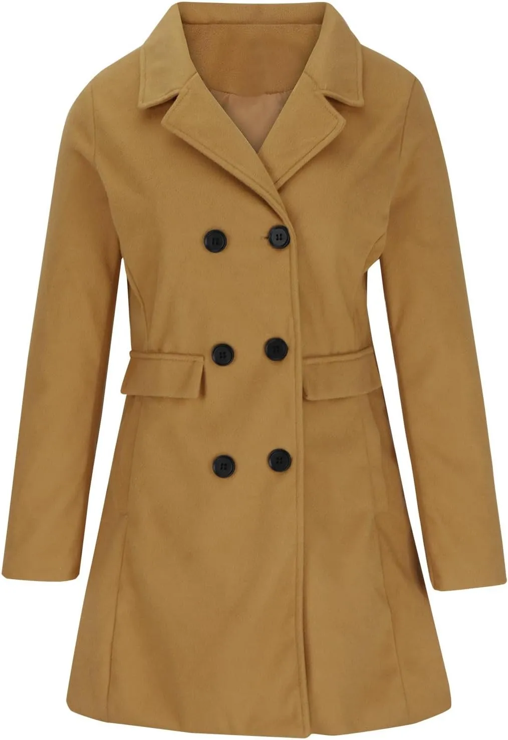 Womens Trench Coats 2024 Notch Lapel Mid-Long Open Front Pea Coat Wool Blend Warm Winter Jackets With Pockets
