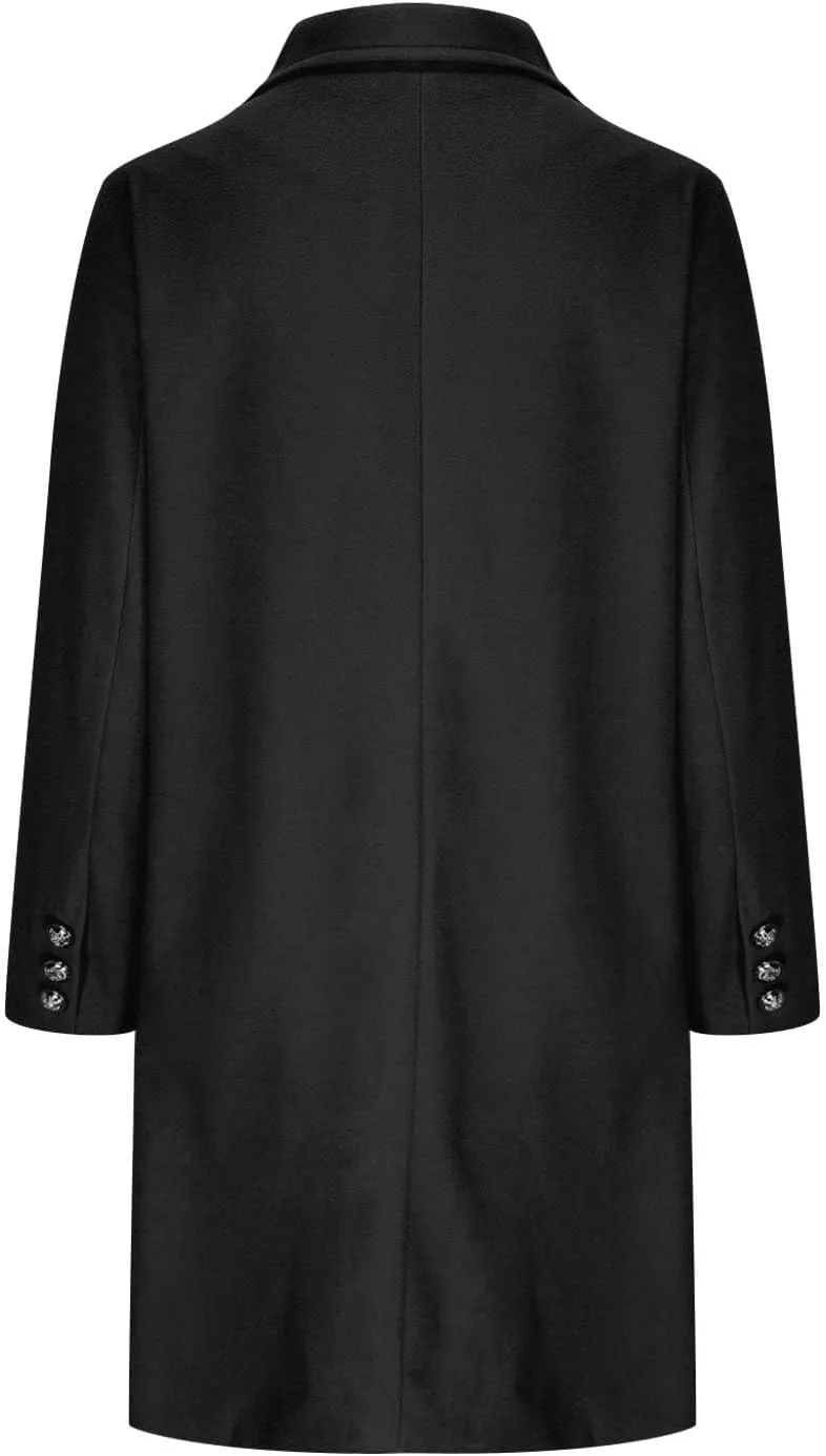 Women's Trench Coats Casual Button Down Stand Collar Pea Coat Wool Blend Warm Winter Jacket Outerwear with Pockets