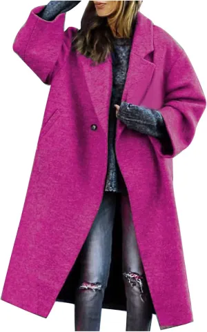 Women's Trench Coats Casual Button Down Stand Collar Pea Coat Wool Blend Warm Winter Jacket Outerwear with Pockets