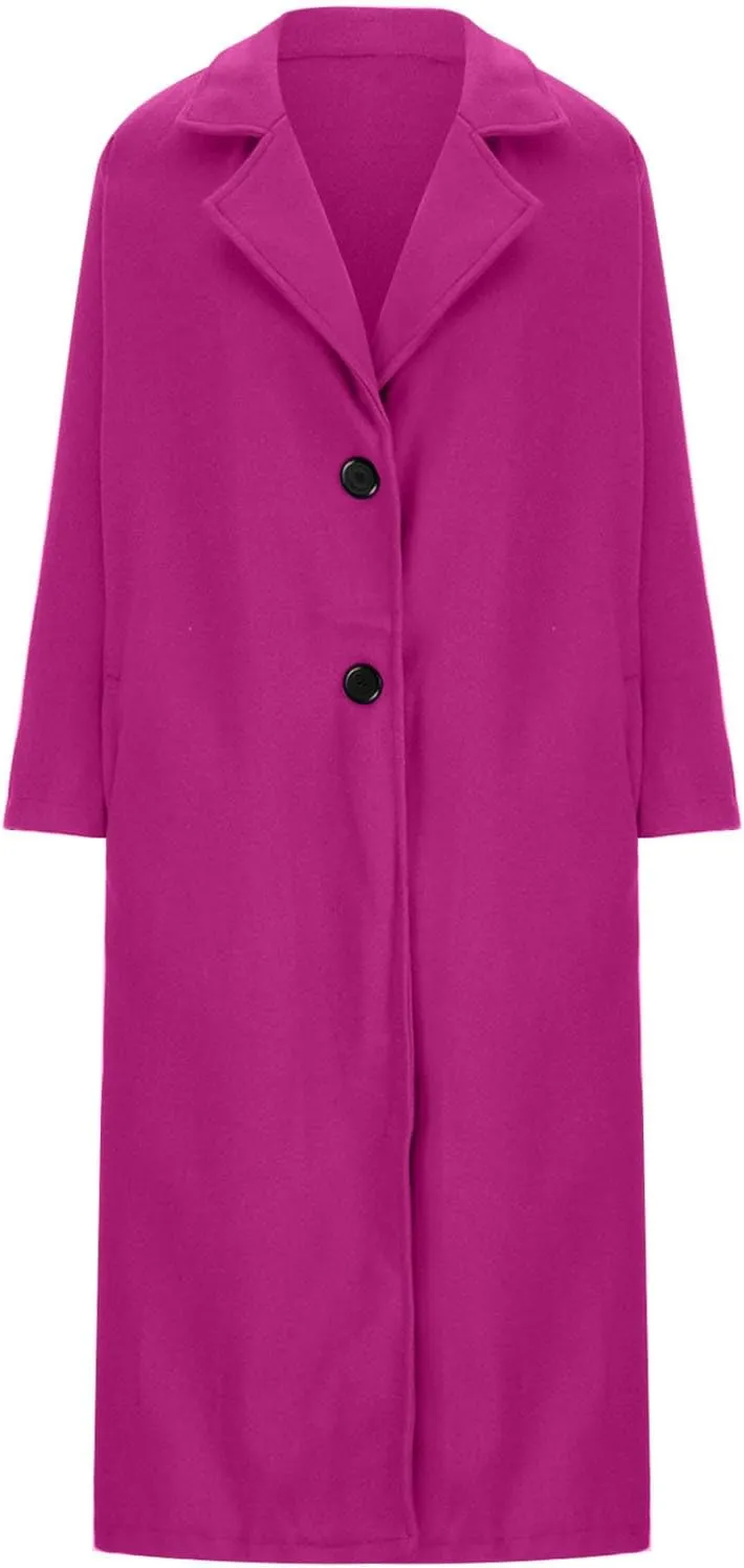 Women's Trench Coats Casual Button Down Stand Collar Pea Coat Wool Blend Warm Winter Jacket Outerwear with Pockets