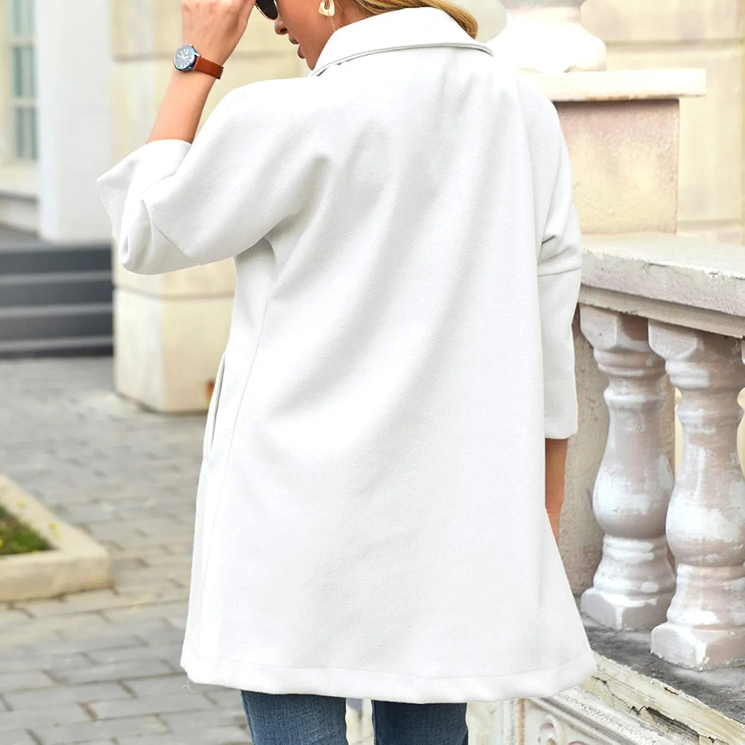 Women's Trench Coats Notched Lapel Collar Singe Breasted Pea Coat 2024 Fall Winter Wool Blend Over Coats Long Jackets