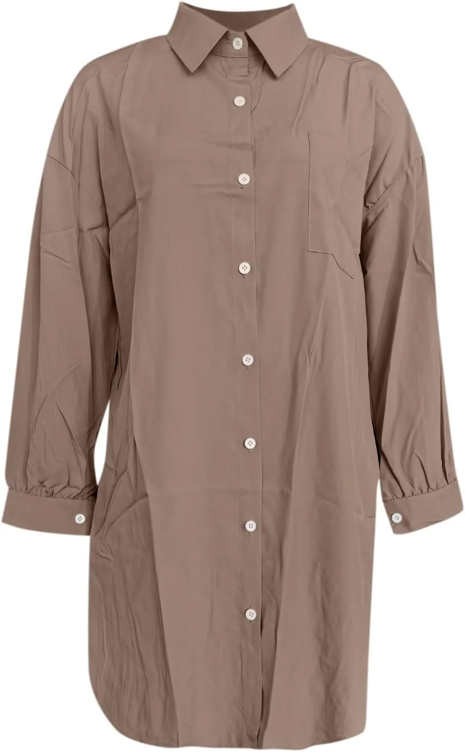 Women's Tunic Mini Shirt Dress Casual Long Sleeve Button Up Ruffle Hem Dress Flowy Chambray Dresses