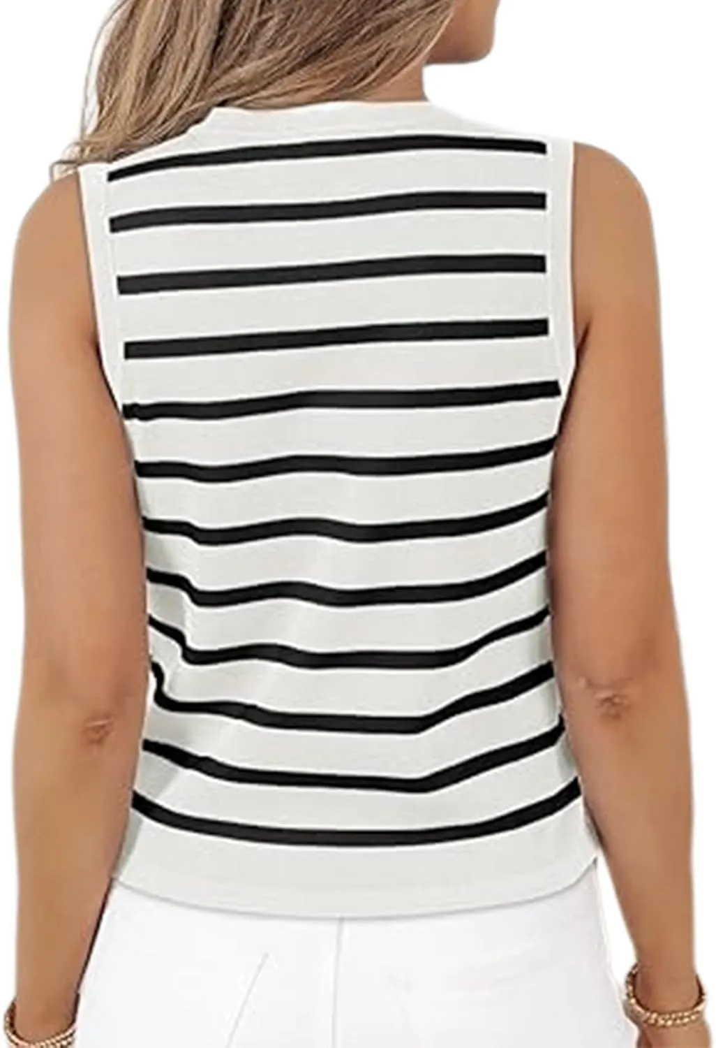 Womens Vests Tops for Women Casual V Neck Sleeveless Striped Knit Sweater